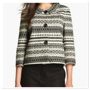 Kate Spade Elaina Linen & Cotton Cropped 3/4 Sleeve Jacket Sz 14 Natural/Black